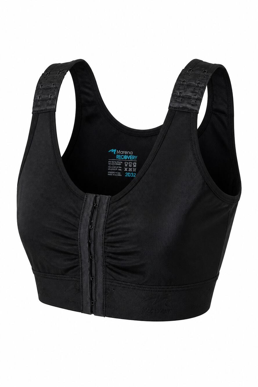 Marena Recovery Shirred Front Closure Strap Post Surgery Bra Black SZ 3032 XL